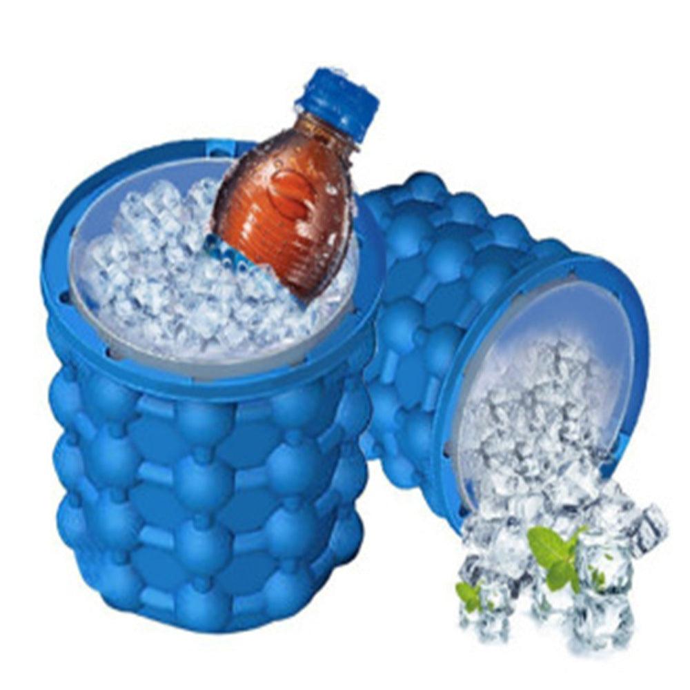 Blue silicone ice bucket ice maker.