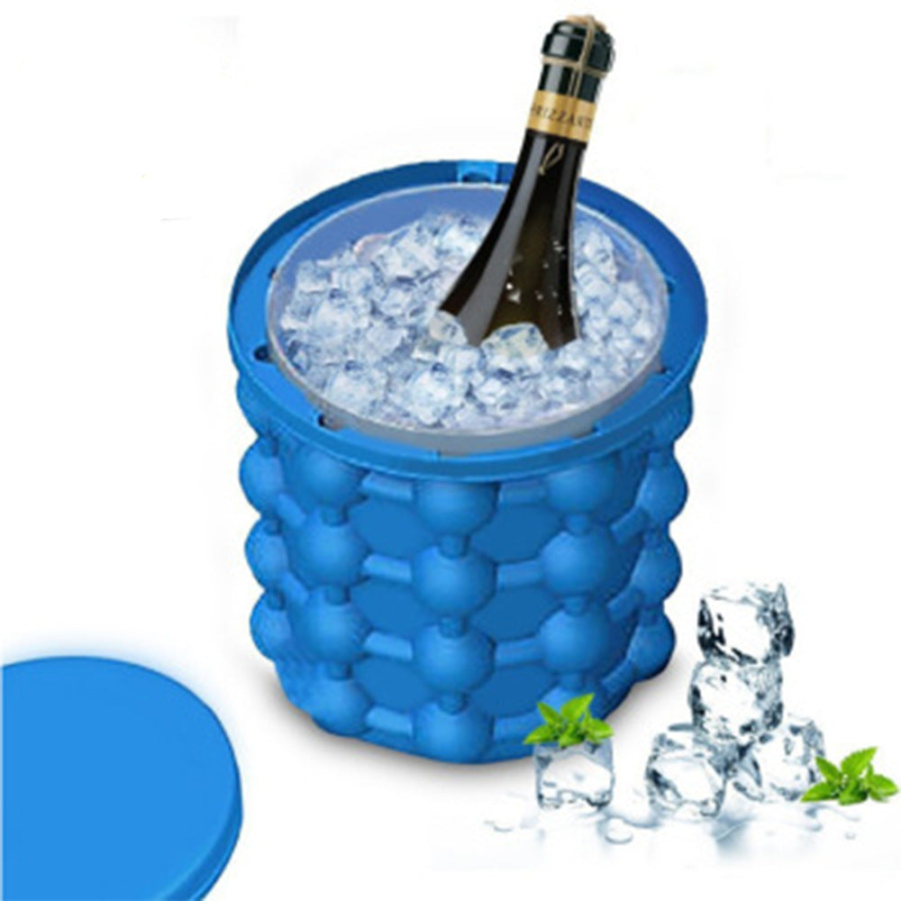 Blue silicone ice bucket ice maker.